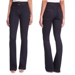 Veronica Beard Biscayne Braided-Waist Boot-Cut Jeans Indigo Sz 10 long
